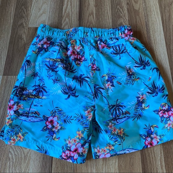 Jake Austin Board Shorts Swim Trunks Lined Large Hawaiian Palm Trees Beach sz S - Picture 4 of 5